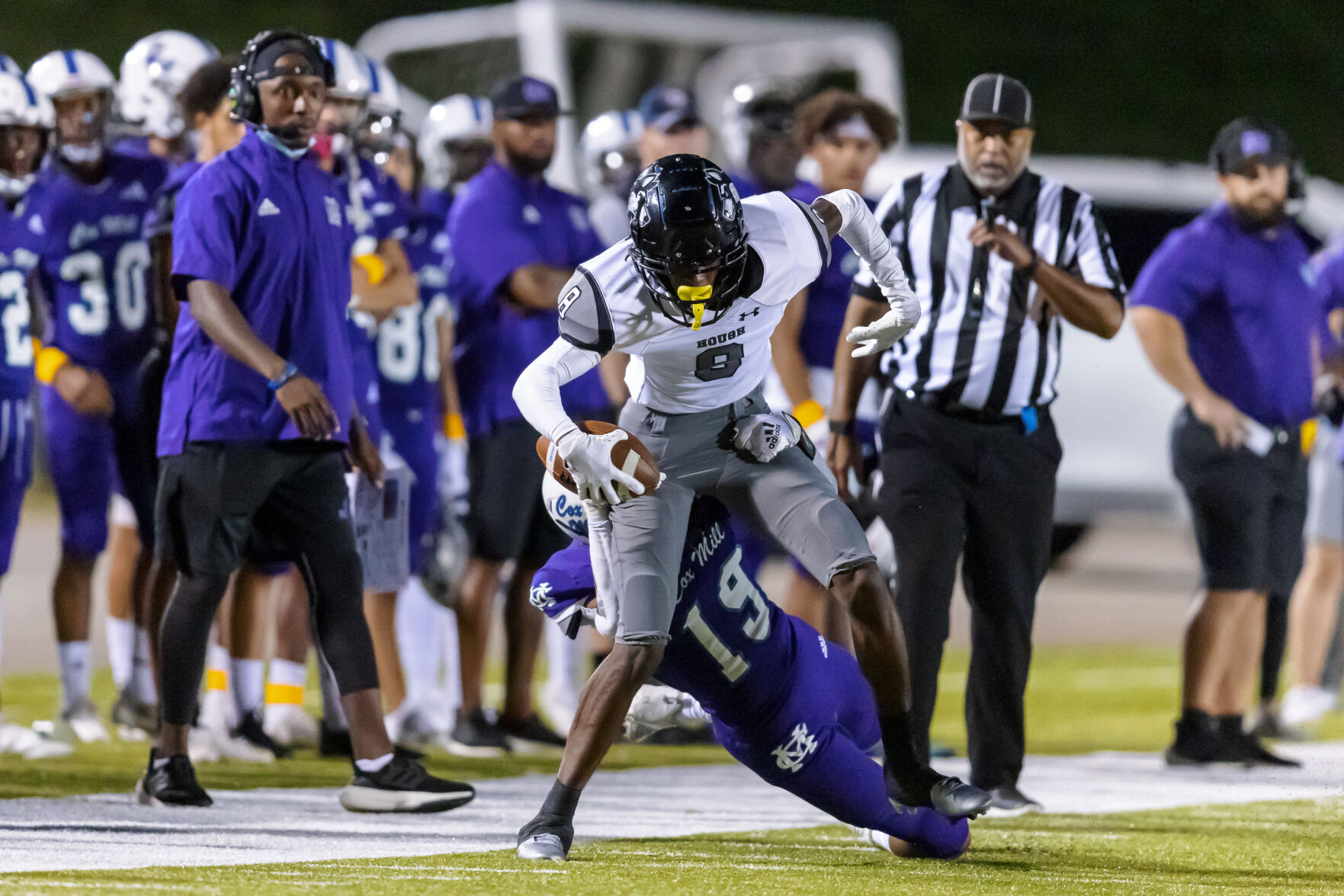 The Hough Huskey defeated the Cox Mill Chargers 48-7 on Friday night at Cox Mill High School.